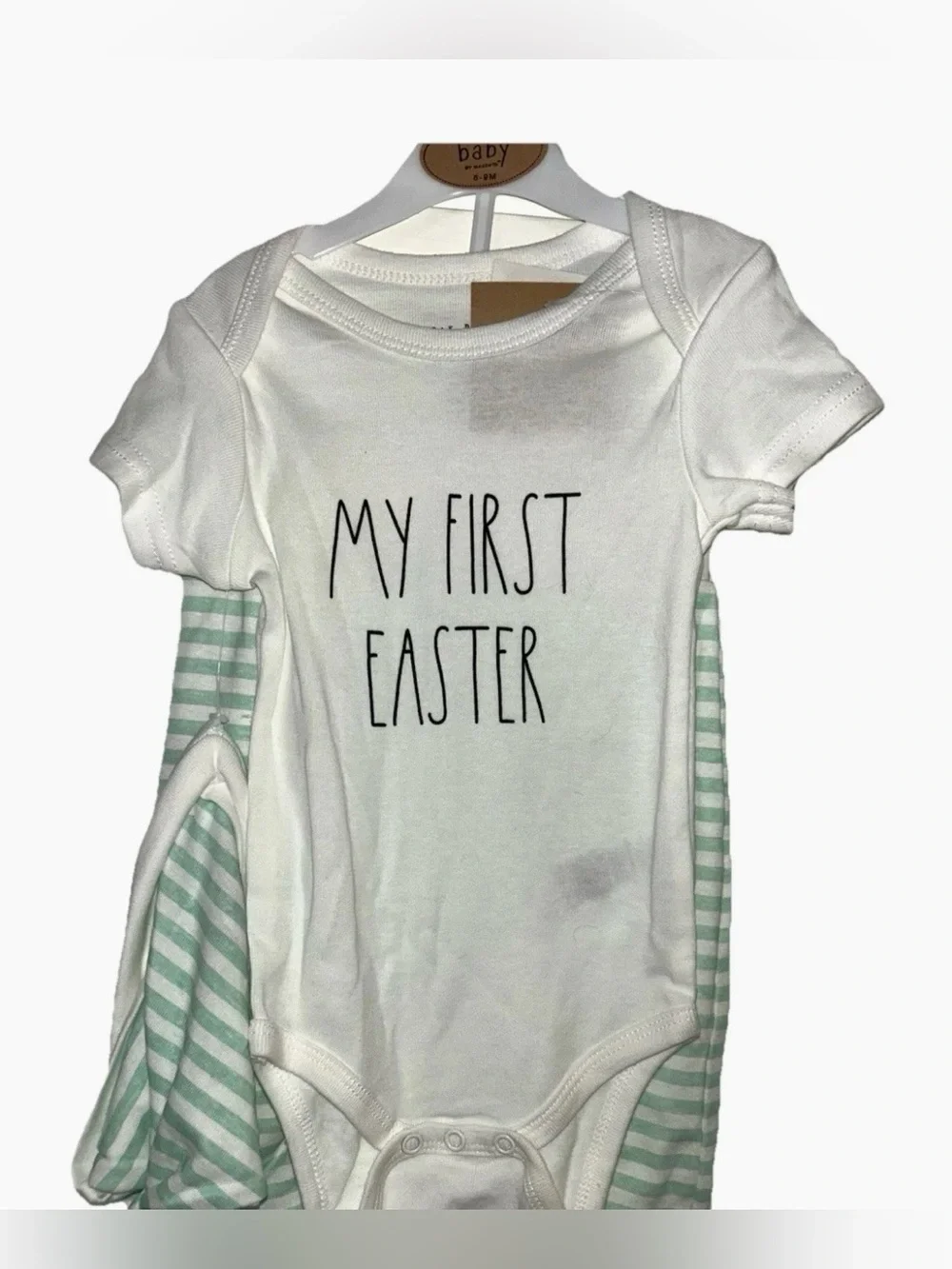 Rae Dunn Baby Unisex My First Easter 3-Pc Outfit 6-9 Months Stripes Springtime